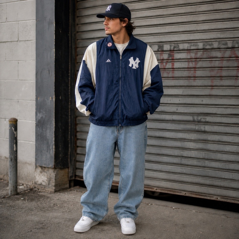 Vintage 90s Apex One New York Yankees Jacket MLB Baggy Colorblock Men's XL
